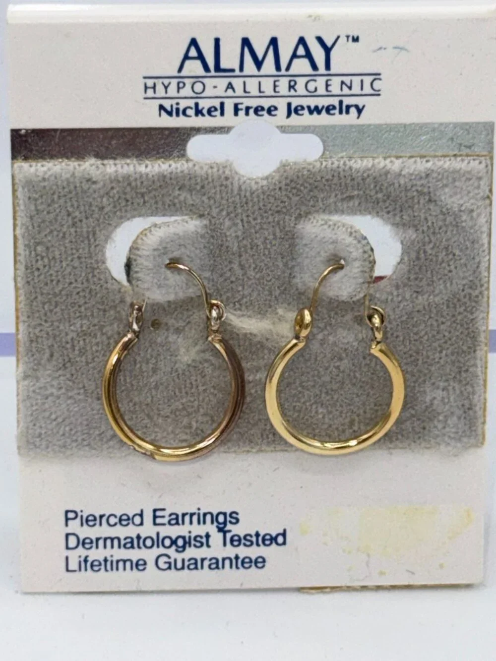 Almay Gold Tone Hoop Earrings Hypoallergenic Nickel Free NIP NWT